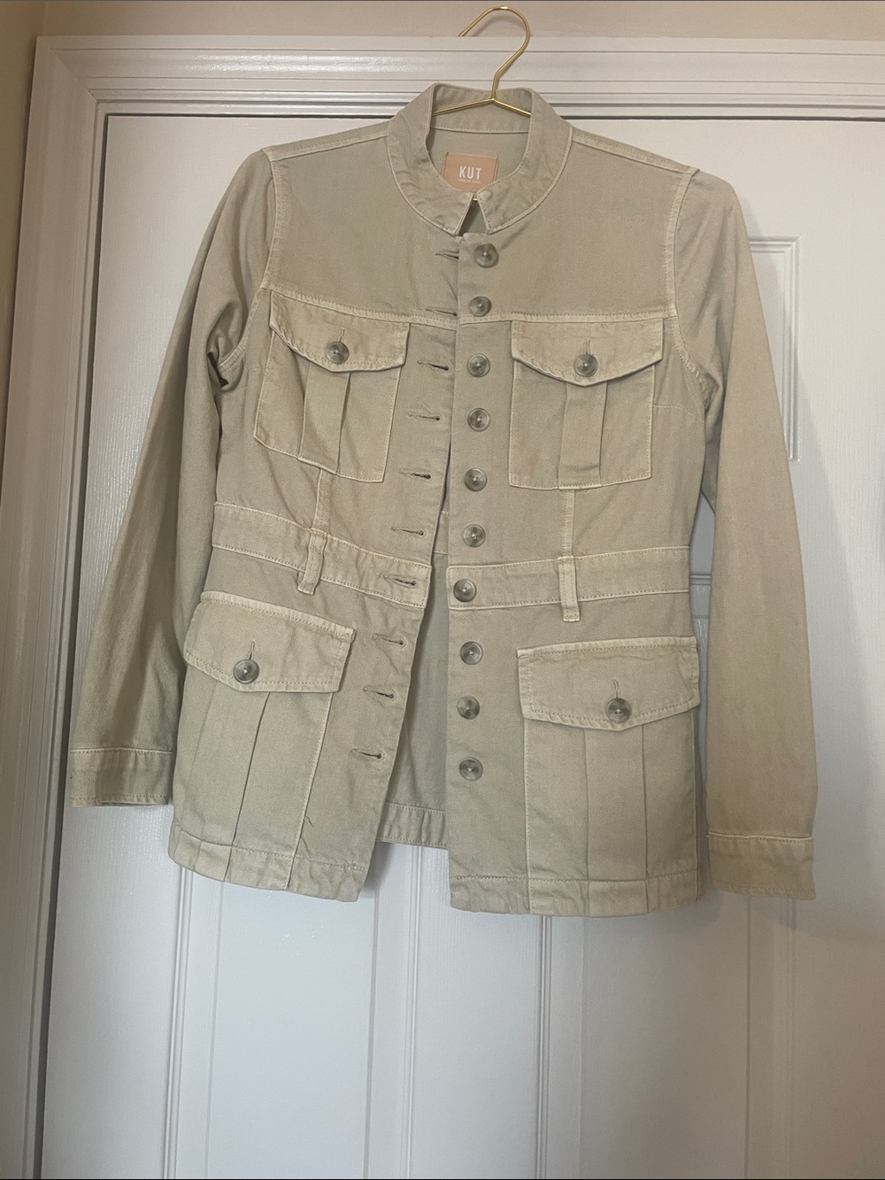 Kut from the Kloth Light Beige Utility Jacket with Button Front